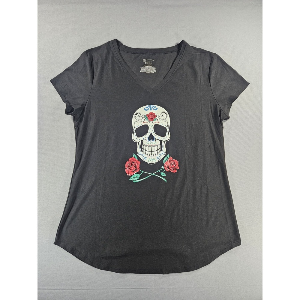 No Boundaries Sugar Skull Shirt XL Black V-Neck Graphic Tee Halloween NJ38T002CB